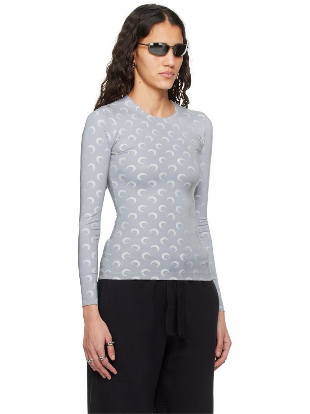 Marine Serre Gray Crescent Moon Long Sleeve Top
